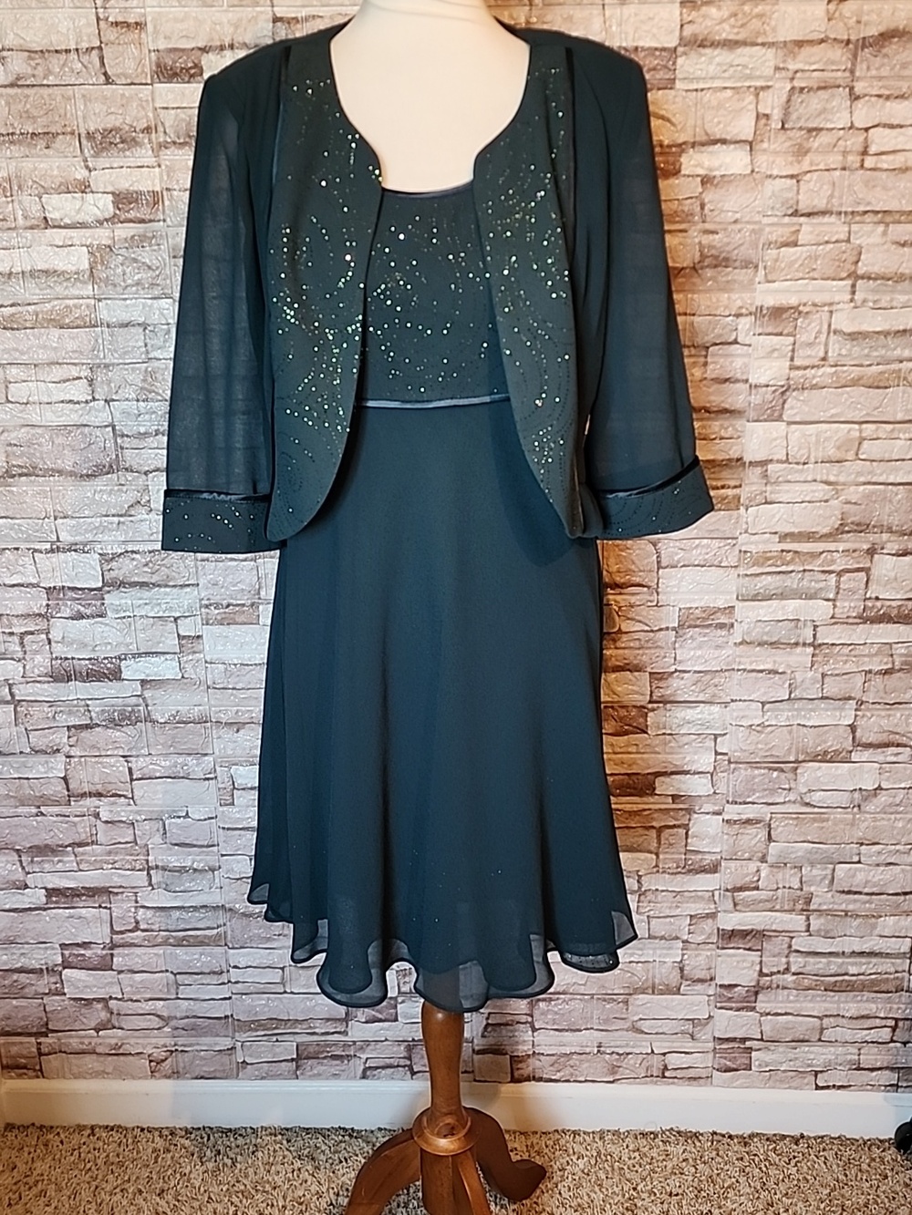 Dana Kay Elegant Green Women's Dress with Jacket